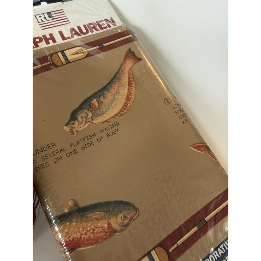 4 Ralph Lauren Clear Creek Burlap Fish Cabin Lodge Wallpaper Border Sealed Lot